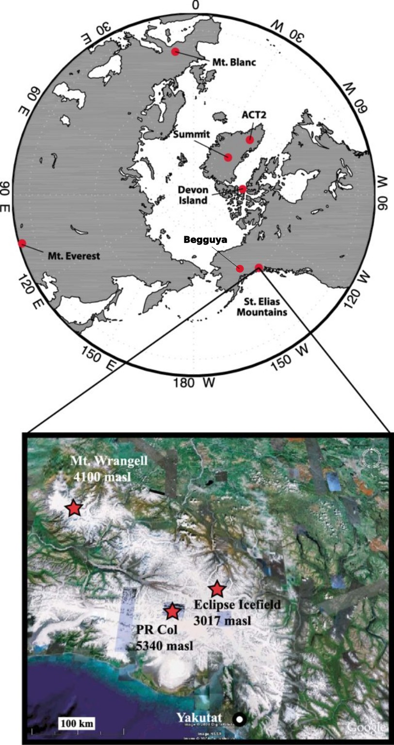 Cryosphere study sites across the North Pacific Region. Figure from Gross et al., 2012